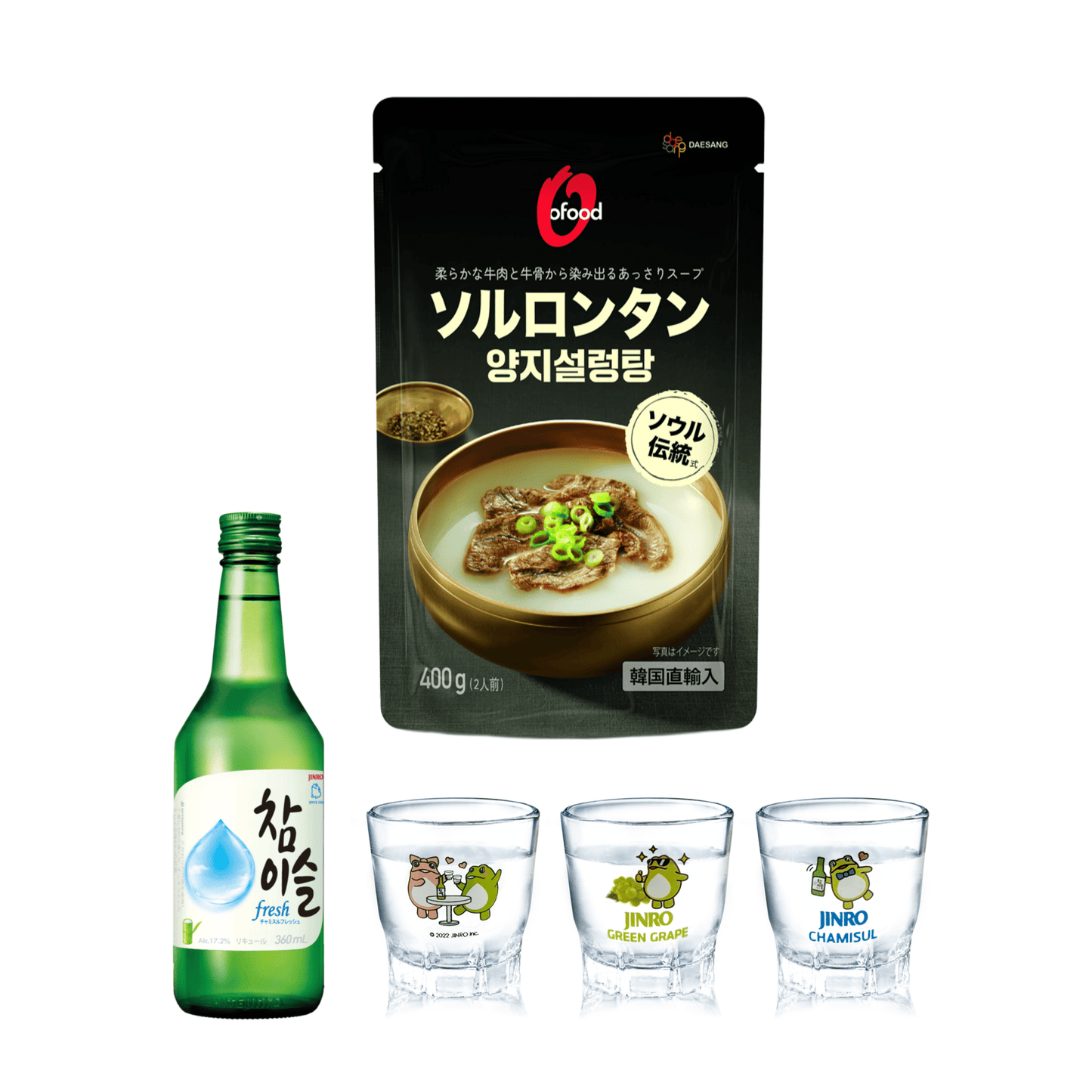 【韓国晩酌セット】ソルロンタン＋チャミスル＋ソジュグラス3個