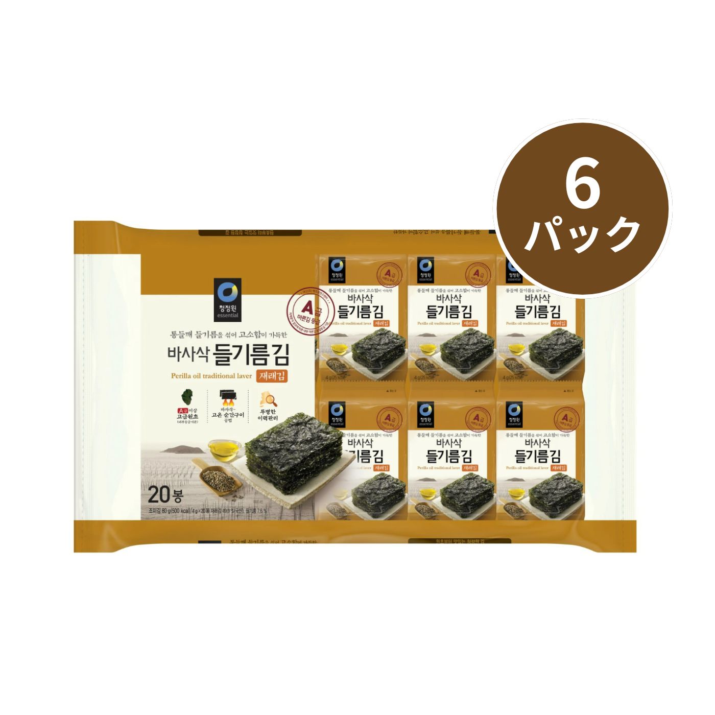 【10％OFF】【送料無料】韓国味付け えごま油のり 20袋×6パック(1箱)｜韓国のり
