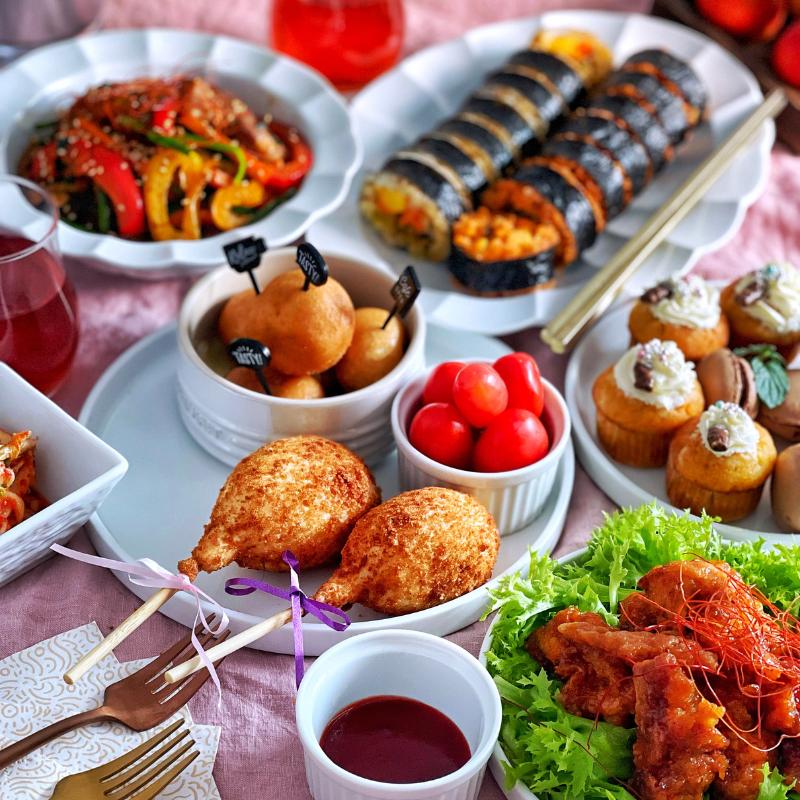 【送料込み】韓国屋台 食べ比べ5品(キンパ2種／チーズボール／チーズハットグ／さつまいもチーズボール)